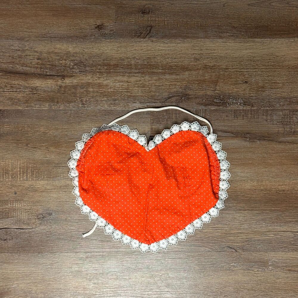 Handmade Red Polka Dot Heart Halter Crop Top Size XS